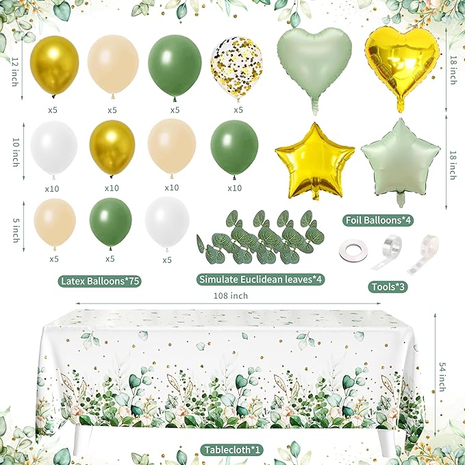 Sage Green Birthday Party Decoration Supplies for Boys Girls - Happy Birthday Backdrop, Tablecloth, Balloon Arch, Butterfly Stickers - Women Adult Decor, Neutral Baby Shower
