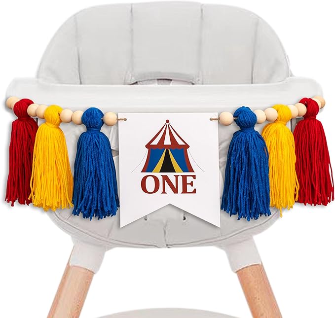 Gostman Circus One High Chair Banner | Carnival Circus Sign 1st Birthday Highchair Banner, First Birthday Party Decorations