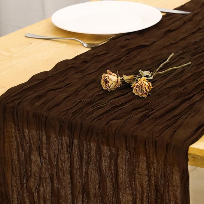 3 Pack Brown Cheesecloth Table Runner 120 Inch 10FT Cheese Cloth Fabric Runners for Jungle Theme Party, Boho Decor, Retro Decoration
