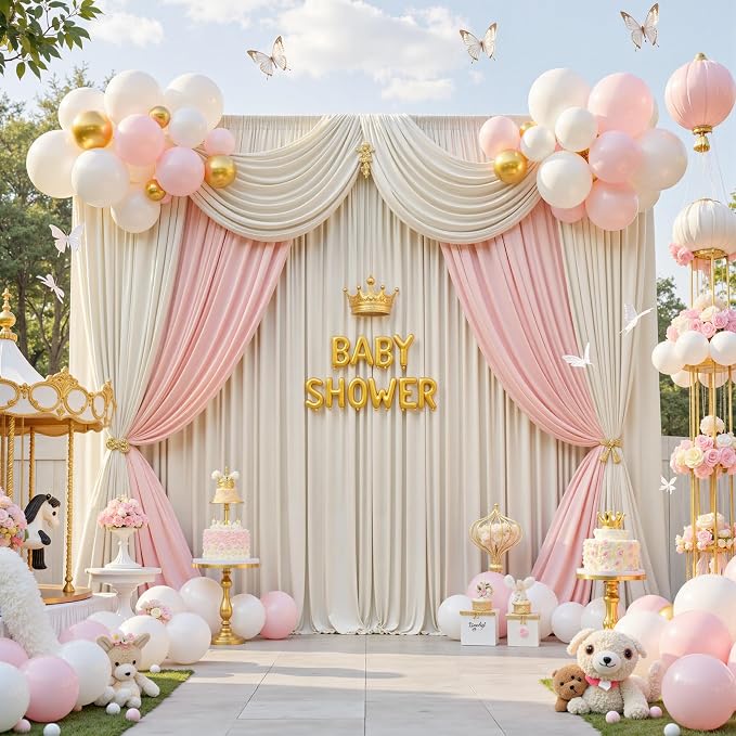 30 ft x 10 ft Wrinkle Free Champagne Backdrop Curtain for Parties, 6 Panels 5x10ft Silky Polyester Wedding Backdrop Drapes Photo Back Drop Cloth for Birthday Baby Shower Photography Background