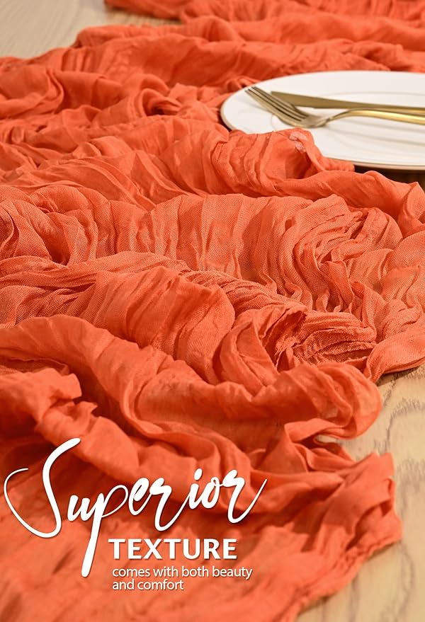 4 Pack Cheesecloth Table Runner 10FT Orange Table Runner Boho Gauze Cheese Cloth Table Runners Long Rustic Sheer Table Decorations for Wedding Party Baby Bridal Shower Birthday Holiday Home