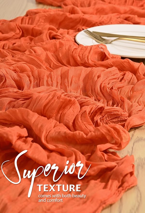 2 Pack Cheesecloth Table Runner 10FT Orange Table Runner Boho Gauze Cheese Cloth Table Runners Long Rustic Sheer Table Decorations for Wedding Party Baby Bridal Shower Birthday Holiday Home