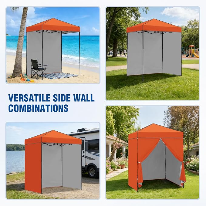 6x4 Pop Up Canopy Tent with Four Wall Panels, Instant Portable Beach Canopy, Outdoor Tent with Carry Bag for Camping, Sports, Tailgating, Events, Orange