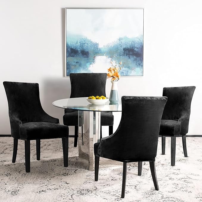 Lellen Velvet Stretch Wingback Chair Cover Slipcover - Reusable Protector Cover for Dining Room Banquet Home Decor etc Machine Washable Hand Washable (Black, 2PC)