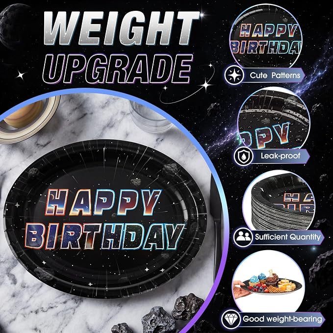 Vesici 150 Pcs Galaxy Birthday Oval Paper Plates and Napkins Set, 10'' x 12'' Large Space Tableware Galaxy Disposable Paper Plate Napkin Cup Set Space Party Supplies for Birthday Party Supplies Decor
