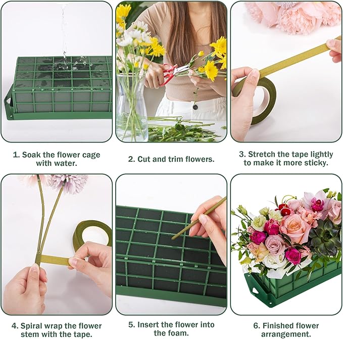 Hahood 3 Packs Floral Foam Cage Rectangle and Square Flower Holder with Floral Foam Blocks Flower Cage Holders Flower Arrangements Supplies Cage for Fresh Flowers, Wedding Home Garden Decorations
