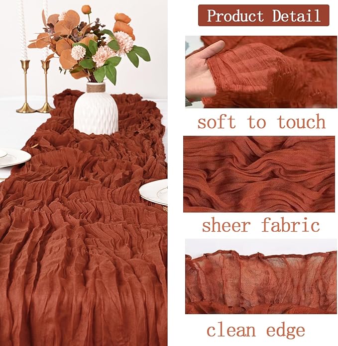 16 Pack Terracotta Cheesecloth Table Runner 20 x 120 inch Gauze Table Runners 10 FT Long,Semi Sheer Cheese Cloth Fabric Table Runner Bulk for Wedding,Party,Baby Shower,Bridal Shower Decoration