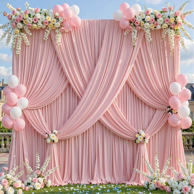 10ftx12ft Wrinkle Free Dusty Rose Backdrop Curtain, 4 Panels 12FT Long Wedding Photo Backdrop Drapes, Silky Polyester Back Drop Cloth for Birthday Photography Background Party Backdrop Draping