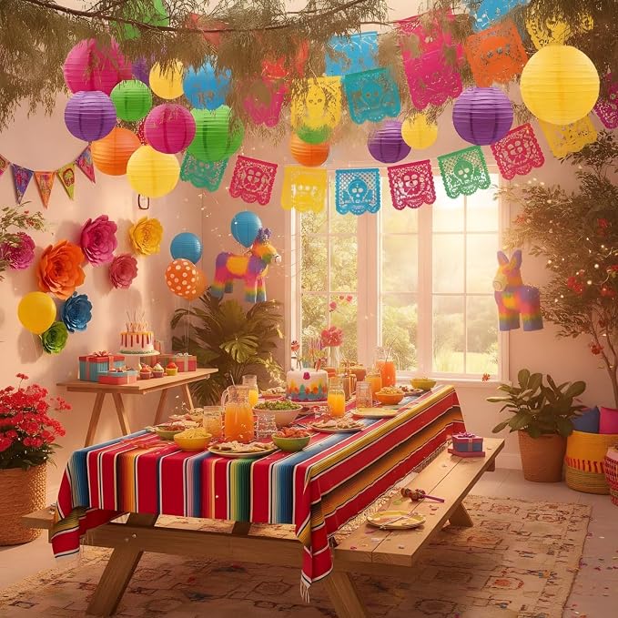 CC wonderland zone 12pcs Rainbow Hanging Paper Lanterns,Ceiling Colourful Round Paper Lanterns for Mexican Engagement Fiesta Cinco De Mayo Baby Shower Party Decoration（4" 6" 8" 10" ）