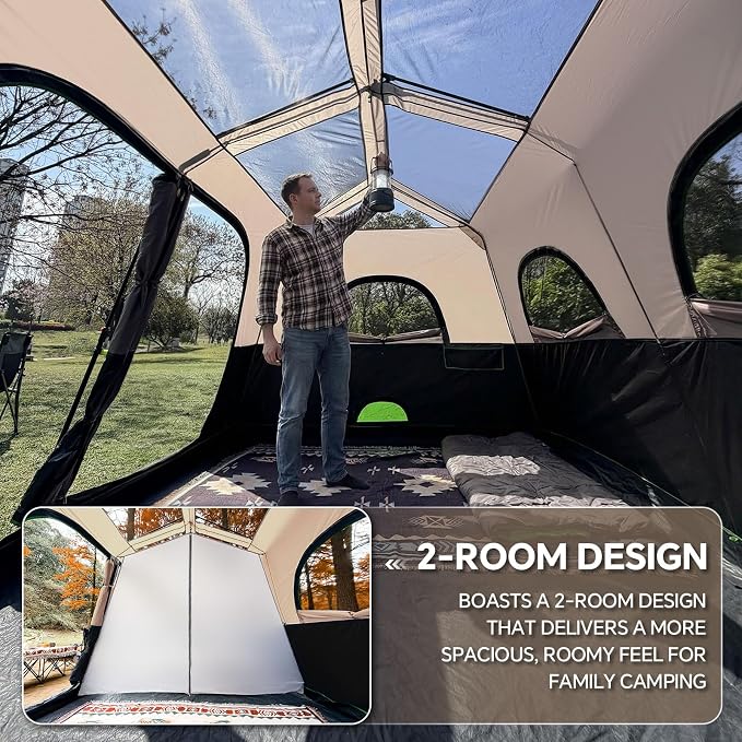 PEAK OUTDOORS Instant Tent 6/8 Person Tents for Camping, 60 Second Easy Setup Portable Camping Cabin Tent with Rainfly, Waterproof Pop Up Tents for Family Camping & Hiking with Expandable Carry Bag