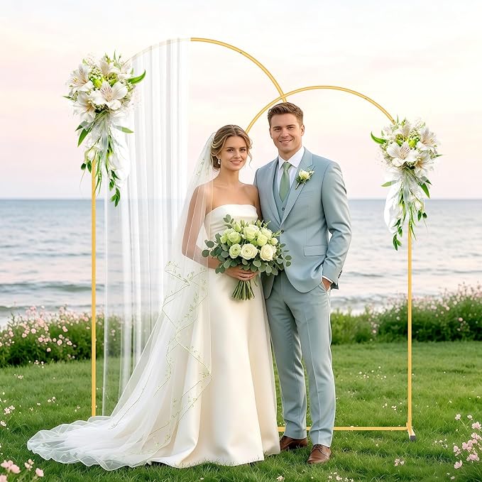 2 Pack Arch Backdrop Stand and Cover Set (7.2FT/6FT), Balloon Arch Stand, Metal Background Arch Stand, Backdrop Arch Frame, Wedding Arch for Backdrop (Apricot Cover)