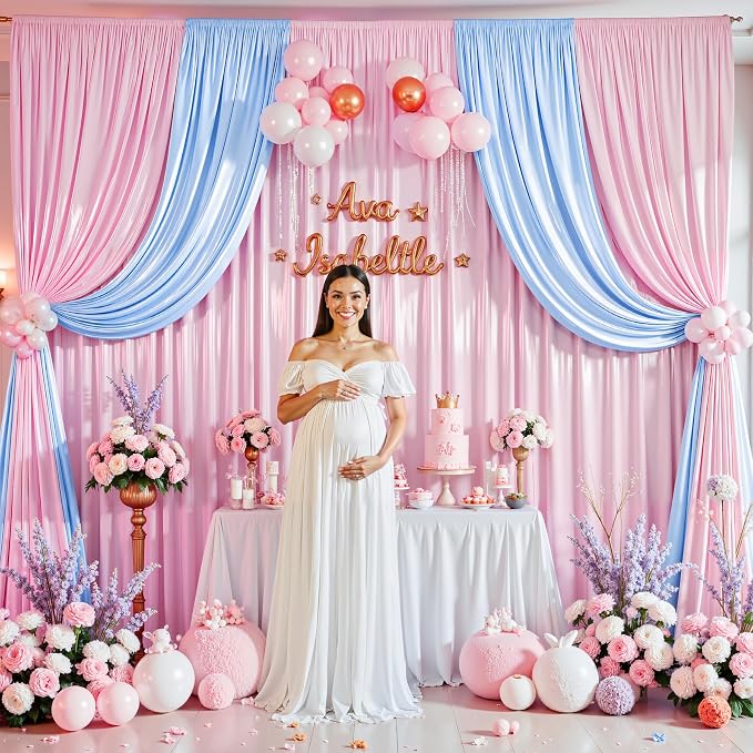 30x10ft Pink Glitter Backdrop Curtain for Parties, Wrinkle Free Satin Photo Backdrop Drapes 6 Panels 5x10FT Shimmer Back Drop Cloth for Wedding Birthday Baby Shower Photography Background Decor