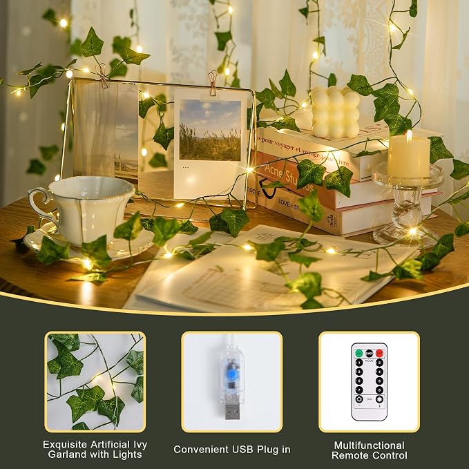 JMEXSUSS Vines Lights for Bedroom, 9.8ft x 9.8ft with Remote, 300 LED Fairy Lights with Vines, Artificial Ivy Curtain Light for Wall Dorm Wedding Indoor Decor (Pack of 2)