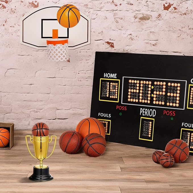 VioraWhite 8 Pcs Fun Basketball Cake Toppers Basketball Cake Decorations, 5 Balls of Different Sizes 2 Trophies and 1 Set Dunk the Ball Sign for Sport Theme Party Ceremony