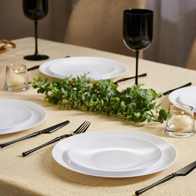 PLASTICPRO 32 Piece Combo Plates Set - 16-7'' & 16-10'' White Plastic Organic Party Plates, Premium Heavyweight Elegant Disposable Tableware