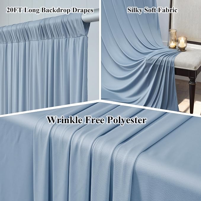 20x20ft Dusty Blue Ceiling Drapes, 4 Panels 20ft Height Wrinkle-Free Tent Draping Curtains for Wedding Party Tent Canopy Arch Backdrop Decorations
