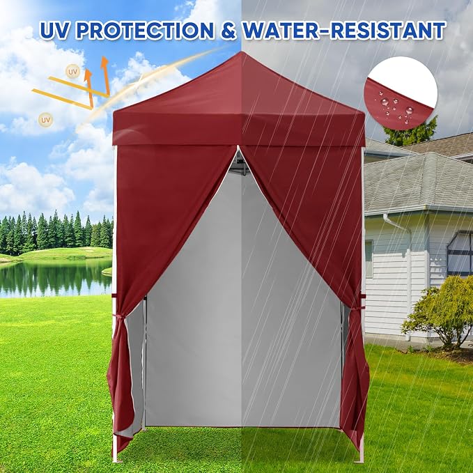 COOS BAY 5x5 Pop Up Canopy Tent with Side Walls, Easy Setup Portable Sun Shelter with Carry Bag, Outdoor Shade for Beach, Camping, Sports & Backyard, Burgundy