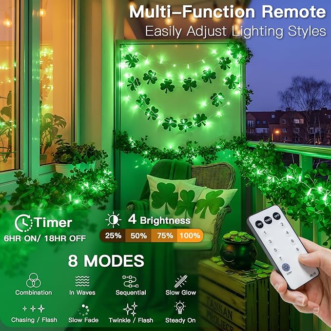 suddus Connectable Green Chirstmas Lights Outdoor with Remote, 66ft 200 LED String Lights Plug in Waterproof, Dimmable Clear Wire Fairy Lights for Xmas Tree,Halloween,Garden,Porch,Party,Dorm Decor