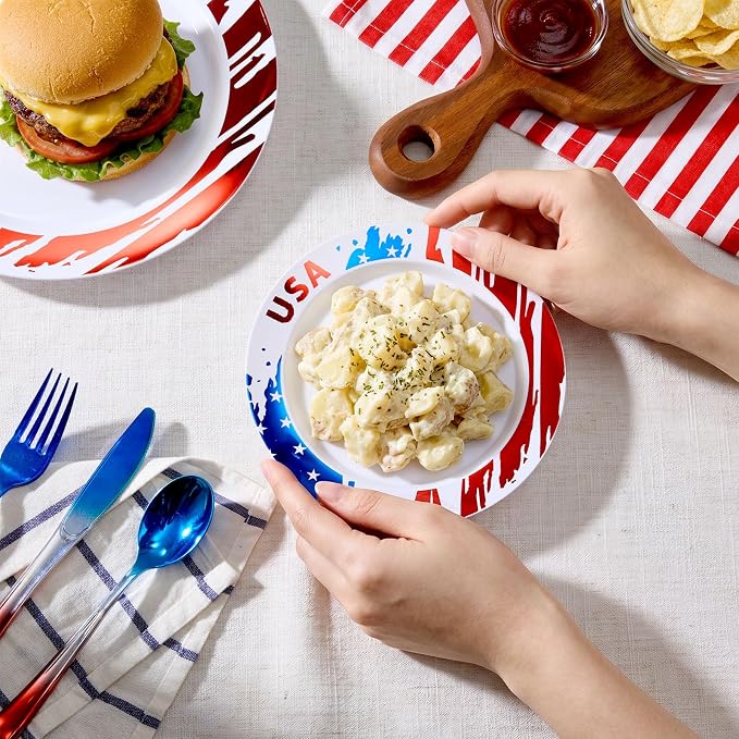 Goodluck 4th of July Plastic Plates, 60Pcs Patriotic Red White and Blue Party Supplies with USA Flag Design, Includes 30 10" Dinner & 30 7.5" Dessert Plates for Independence Day Memorial Day