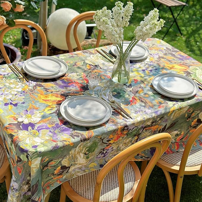 Rectangle Outdoor Tablecloth, Green-72''x54'' | Activated Print Floral Waterproof Table Cloth For Dining, Picnic, Outdoor, Wedding, Spring Summer