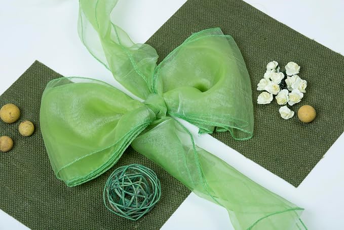 MDS® Pack of 50 Organza Chair Sashes for Wedding Decoration, Reusable Sheer Chair Bows for Banquet Chair Cover, Reception, Bridal Shower, Baby Shower, Birthday Party & Special Events - Apple Green
