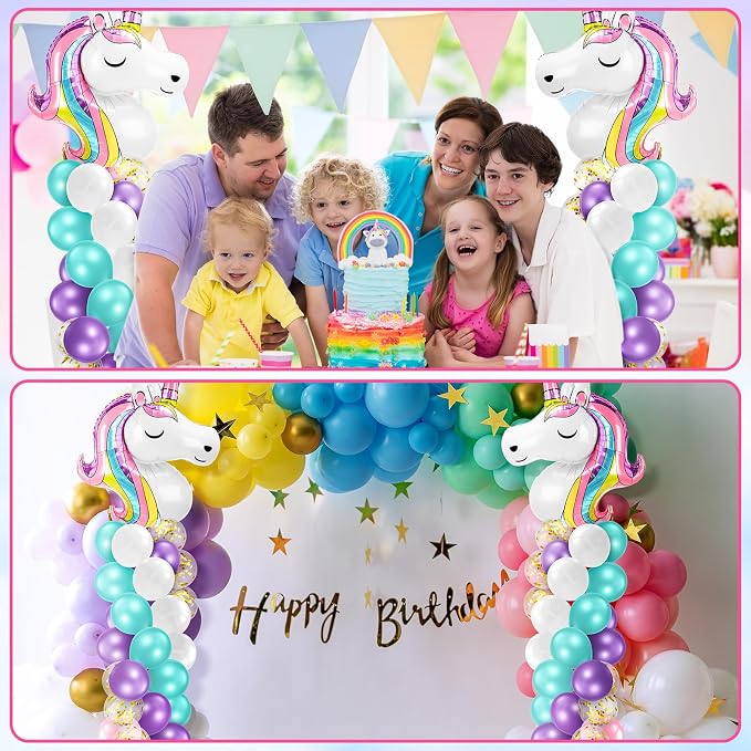 Kasyat 2 Set Unicorn Party Balloon Column Stand Kit with 2 Unicorn Balloons 100 Latex Balloons, Adjustable Balloon Stands Party Supplies for Wedding Baby Shower Birthday