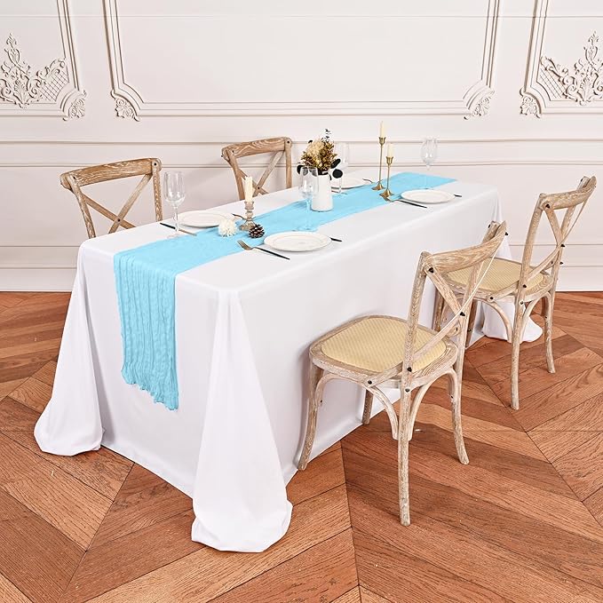 24 Pack Light Blue Cheesecloth Table Runner,9FT Burgundy Runner,17x108inch Rustic Boho Gauze Table Runner for Wedding Party Bridal Shower Thanksgiving Christmas Boho Table Decoration