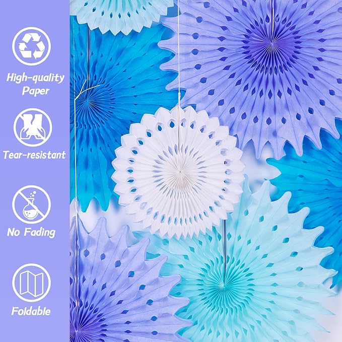 SUNBEAUTY Pack of 11 Purple Lavender Blue Hanging Honeycomb Paper Fans Decoration Mermaid Theme Tissue Paper Fan Garland for Baby Shower Girl Kid Birthday Under The Sea Wedding Party Supplies
