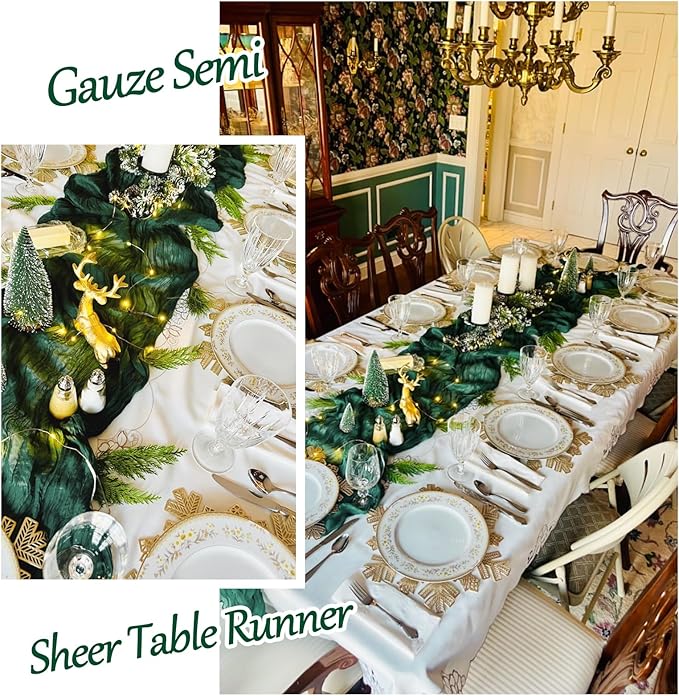 16 Pack Emerald Green Cheesecloth Table Runner 20 x 120 inch Gauze Table Runners 10 FT Long,Semi Sheer Boho Cheese Cloth Fabric Table Runner Bulk for Wedding,Party,Baby Shower,Bridal Shower Decoration