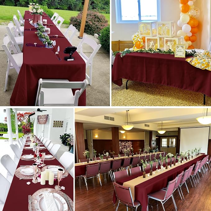 YMHPRIDE 6 Pack Burgundy Polyester Tablecloths, 60 x 126 inch, Rectangular, Stain & Wrinkle Resistant, Washable, 6FT Table Covers for Wedding, Party, Banquet