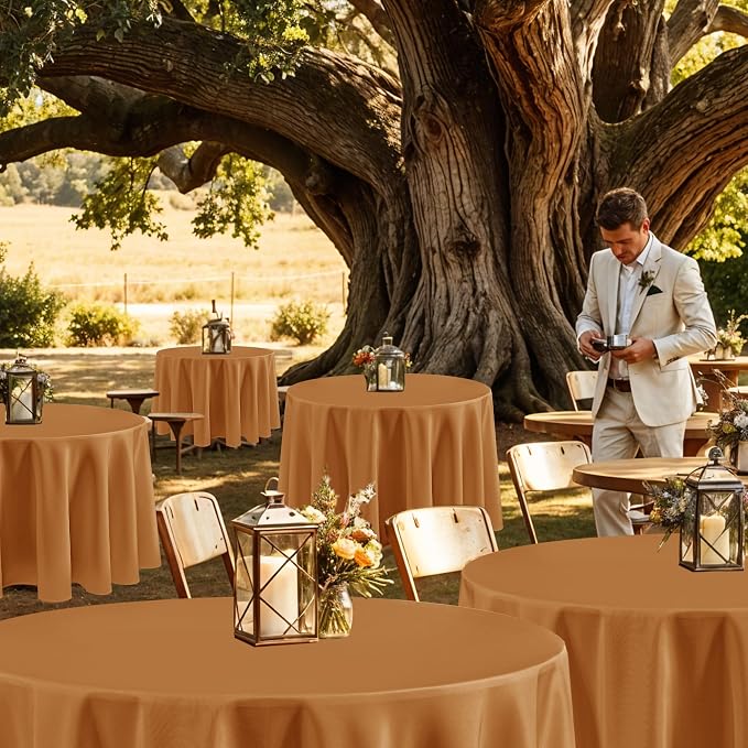 Fitable 6 Pack Bronze Round Tablecloths - 108 Inches Round - Wrinkle and Stain Resistant Fabric Table Clothes, Washable Polyester Table Covers for Wedding, Party, Banquet, Formal Events