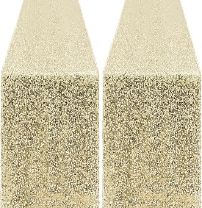 2 Packs 12 x 72 inches Sequin Table Runner, Champagne Glitter Table Runner for Birthday Party Supplies Wedding Engagement Baby Shower Holiday Celebration Event Decorations