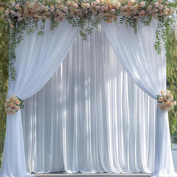 40x10ft Wrinkle Free White Backdrop Curtain for Parties Soft Fabric Drapes Wedding White Curtain Backdrop for Birthday Party Decorations Background for Photography 5x10ft, 8 Panels