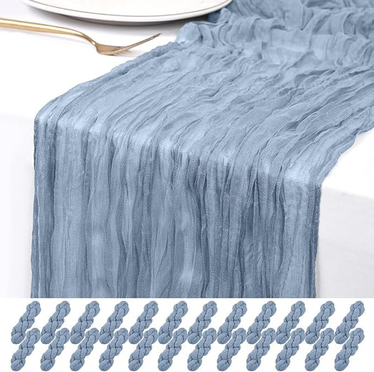 24 Pack Dusty Blue Cheesecloth Table Runner 120 inch Fall Thanksgiving Boho Rustic Gauze Farmhouse 10FT Cheese Cloth Runner for Baby Shower Wedding Party Holiday Home Decor