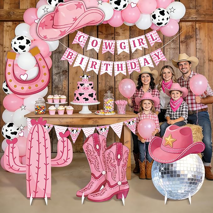5 Pcs Large Disco Cowgirl Cardboard Cutouts, Pink Western Cowgirl Stand up Party Yard Signs Decoration for Last Disco Coquette Bachelorette Rodeo Birthday Party Supplies Photo Booth Props