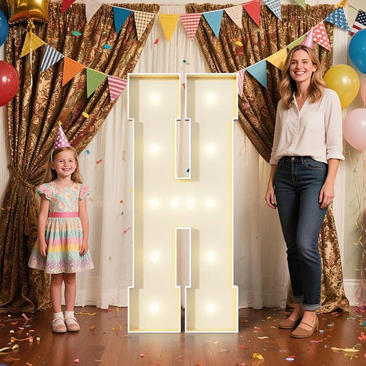 4FT Marquee Letters H Sign,Large Light Up Numbers Party Decoration - Hook and Loop Fastener,No Tools Easy Setup, Corrugated Plastic for Birthdays Weddings Baby Anniversaries(Letters H)