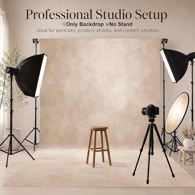 Abstract Professional Photography Backdrop for Portrait Photo Props Booth Background Photoshoot Studio with Polyester Fabric Roller Pocket on Top (8x10ft,Light Beige,No Stand)