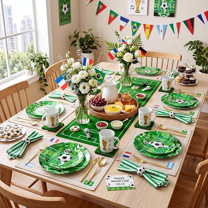 I00000 20 Pcs Plastic Soccer Plates - Green Disposable Plates,Heavy Duty Disposable Plate for Global Soccer Celebration Party Supplies include 10.25" Dinner Plate& 7.5" Dessert Plate for soccer Party