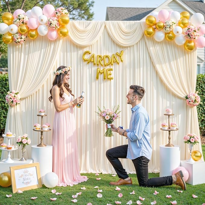 10ft x 10ft Champagne Backdrop Curtain for Baby Shower Wrinkle Free Backdrop Drapes Panels for Parties Wedding Bridal Shower Birthday Photo Photography Polyester Fabric Background Decoration