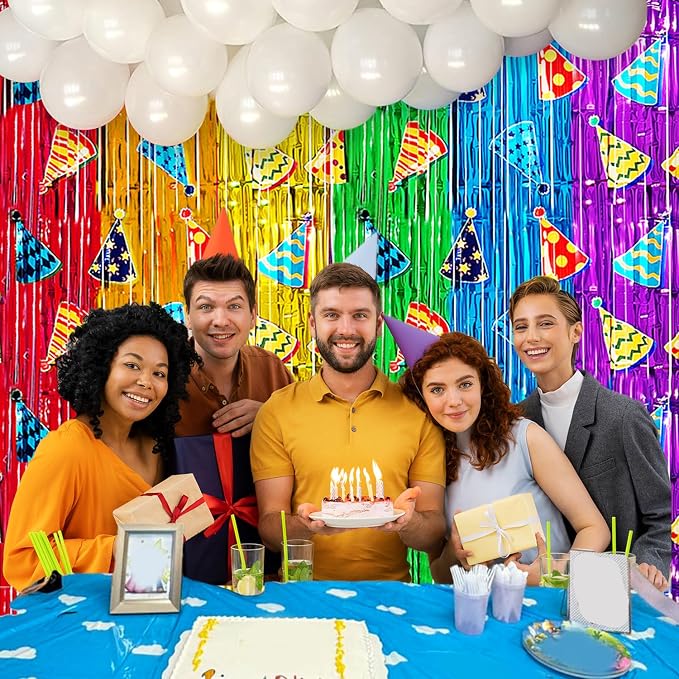 Rainbow Balloon Garland Arch Kit Birthday Party Decorations, White Balloons Rainbow Cloud Foil Fringe Curtains Backdrop Colorful Tinsel Streamer Photo Booth Props Party Decor Supplies