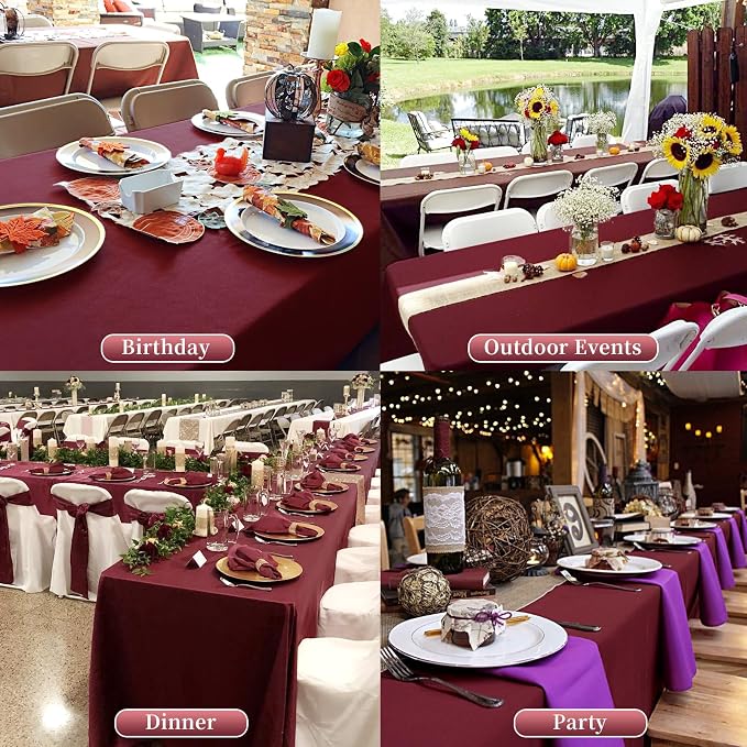 Showgeous 4 Pack Burgundy Rectangle Tablecloth 60 x 126 Inch, Wrinkle Resistant Washable Polyester Table Cloth Cover for Wedding Dining Table Buffet Parties