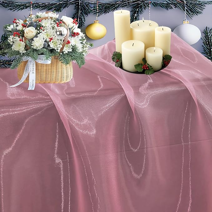 MDS Pack of 25 Yard Sheer Organza Fabric for Wedding Party Home Event Banquet Decorations, Backdrop Curtain Craft Dress Sewing Fashion DIY Crystal Organza Tulle Fabric Bolt 44” Wide - Blush Pink