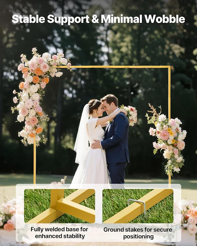 VEVOR Arch Backdrop Stand, 6.6 x 6.6 ft, Stable Structure, Easy Assembly, Square Gold Metal Arch Backdrop Stand for Wedding, Birthday Party, Graduation, Holiday Celebration, and Ceremony Decoration
