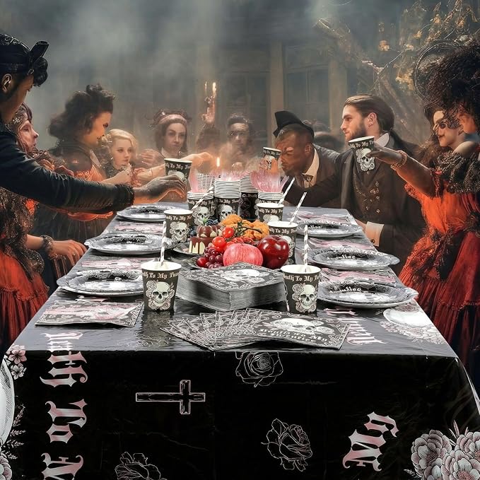 Funnymoom 452 Pcs Death to My 20s Decoration for Her Serves 50, Black Rose Gold Rip 20s Paper Plates Napkins Cups Tablecloth Cutlery Straw for Women Death to My Twenties 30th Birthday Party Supplies