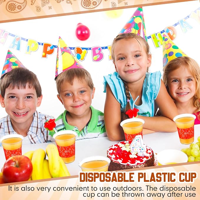 Funnymoom 60 Pack Western Cowboy Cups 12 oz Red Bandana Disposable Clear Plastic Cups for Western Cowboy Birthday Party Decoration Supplies