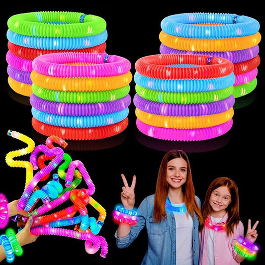 72 PCS Bulk Glow Sticks Party Pack for Kids 4-8-12, LED Pop Tubes Neon Accessories Necklace Bracelets for Toddlers, Glow in The Dark Supplies for Camping Wedding, End of School Year Gifts for Students