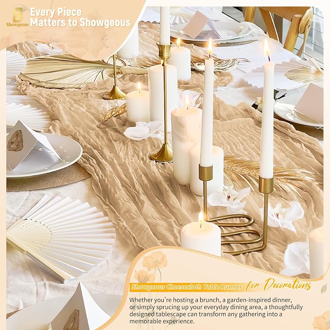 18 Pack Nude Cheesecloth Table Runner 17 x 108 inch Boho Gauze Table Runner Rustic Sheer Cheese Cloth Table Decorations for Wedding Party Baby Bridal Shower Birthday Holiday Home