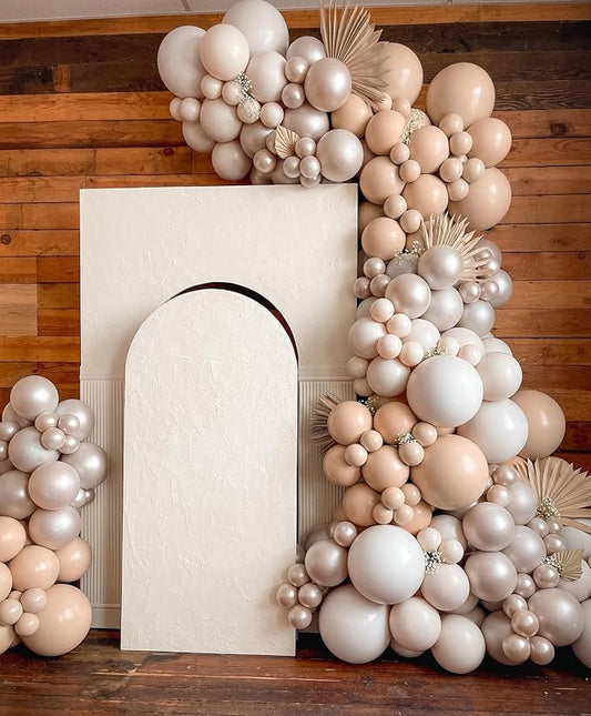 Neutral Balloon Garland Arch Kit - All Double Stuffed Balloons with Pearl Champagne Gold White Sand Nude Balloons for Boho Neutral Theme Wedding Engagement Baby Shower Birthday Party