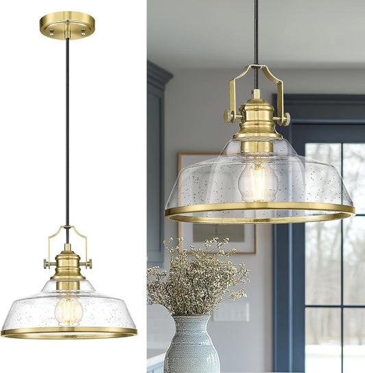 kudos Gold Pendant Lights Kitchen Island, Farmhouse Gold Seeded Glass Pendant Light, Kitchen Island Lights Ceiling Hanging,KDPL13-GD-S