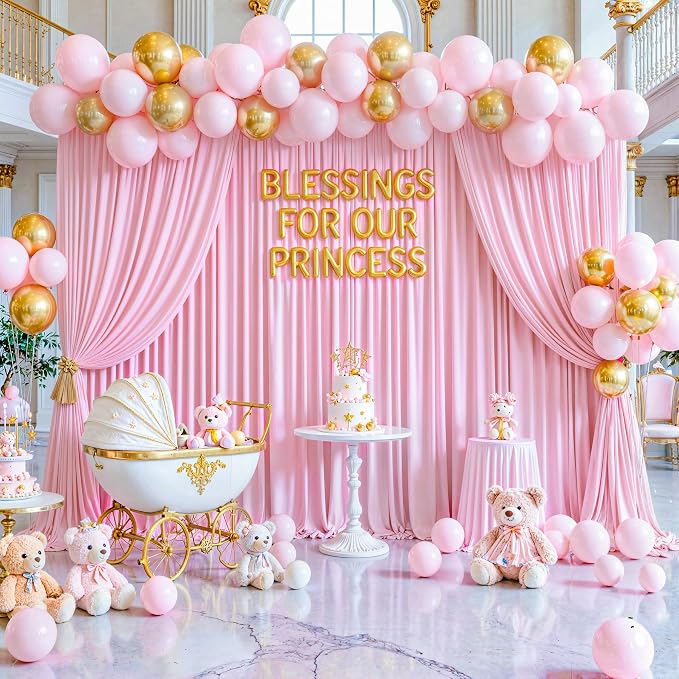 20x15ft Pink Backdrop Curtains for Baby Shower Parties Wrinkle Free Fabric Backdrop Curtain Wedding Photo Drapes Backdrop for Girls Birthday Party Gender Reveal Photography Back Drop 4 Panels 5x15FT